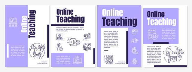 Online education brochure template. Flyer, booklet, leaflet print, cover design with linear icons. Distance learning. Vector layouts for magazines, annual reports, advertising posters