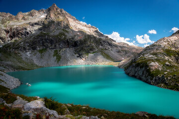 Naklejka na ściany i meble Beautiful alpine lake Klukhor, on the border of Russia and Abkhazia