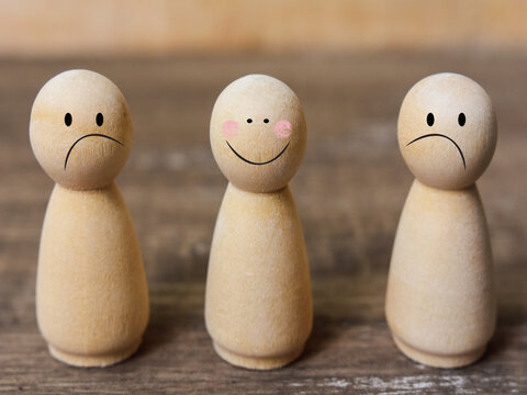 Peg Doll Happy Face And Sad Face On Wooden