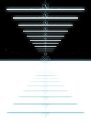 split geometric diminishing perspective to central vanishing point in black and blue