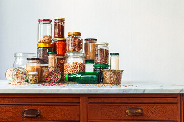 jars of legumes and grains zero waste and organic