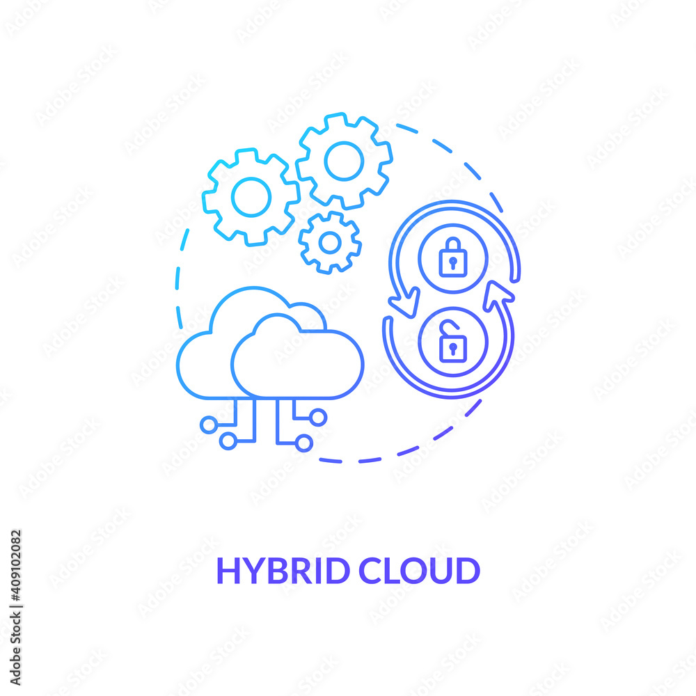 Poster hybrid cloud concept icon. saas deployment model idea thin line illustration. maintaining private in