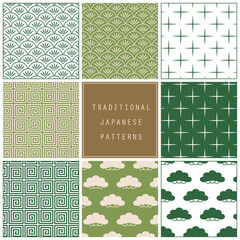 和柄パターンセット─雷紋、松、蚊絣、花青海波/ Traditional Japanese Patterns