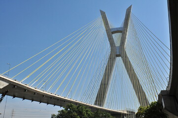 Interesting bridge held by cables and one X shaped concrete tower