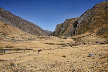 Stunning sceneries towards Jahuacocha on the Cordillera Huayhuash circuit, Ancash, Peru