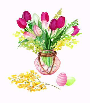 Illustration on a white background Beautiful tulips for every woman on celebrating day