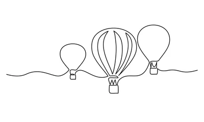Abwaschbare Fototapete Eine Linie Heißluftballons fliegen im Himmelszeichen. Kontinuierliche einzeilige Zeichnung