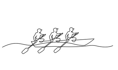 Team member rowing boat Teamwork concept. Continuous one line drawing © Valenty