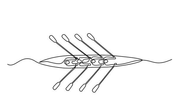 Team member rowing boat Teamwork concept. Continuous one line drawing