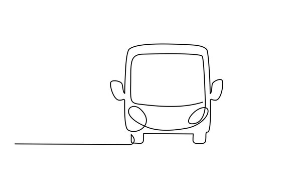 Bus for public transportation in city. Continuous one line drawing.