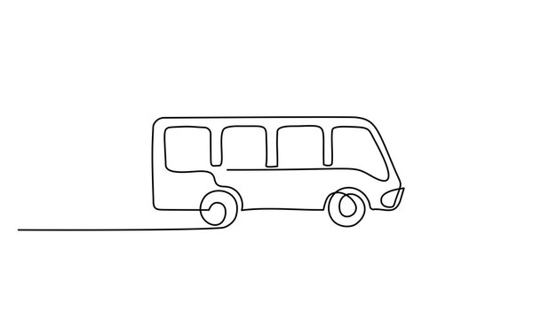 Bus For Public Transportation In City. Continuous One Line Drawing.