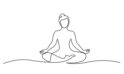 Wall murals One line Woman sitting in lotus pose yoga. Continuous one line drawing.