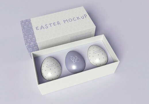 Easter Eggs with Box Package Mockup