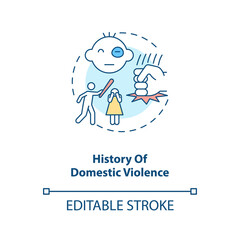 History of domestic violence concept icon. Violent behavior. Aggressive offense. Record of physical assault idea thin line illustration. Vector isolated outline RGB color drawing. Editable stroke