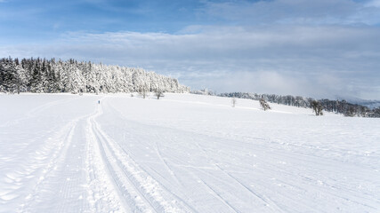 Fototapeta na wymiar Cross country skiing track on sunny day