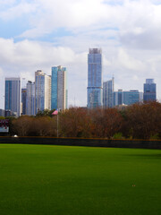 Obraz premium Austin skyline across green field