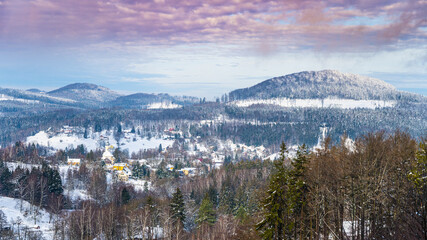 Wintertime rural hilly landscape