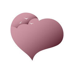Symbolic heart on a white background. Abstraction of cloud and birds. Vector romantic isolated illustration.