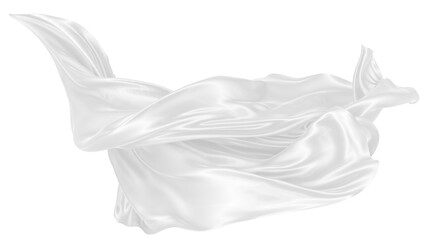 Beautiful flowing fabric of white wavy silk or satin. 3d rendering image.