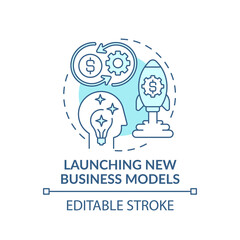 Launching new business models concept icon. Open innovation benefit idea thin line illustration. Developing strong value proposition. Vector isolated outline RGB color drawing. Editable stroke