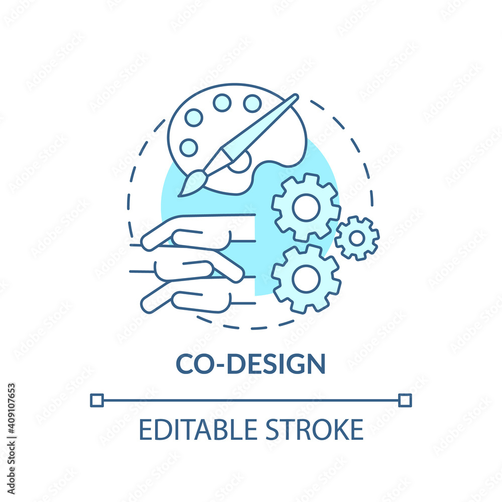 Poster co-design concept icon. co-production element idea thin line illustration. development process. coll