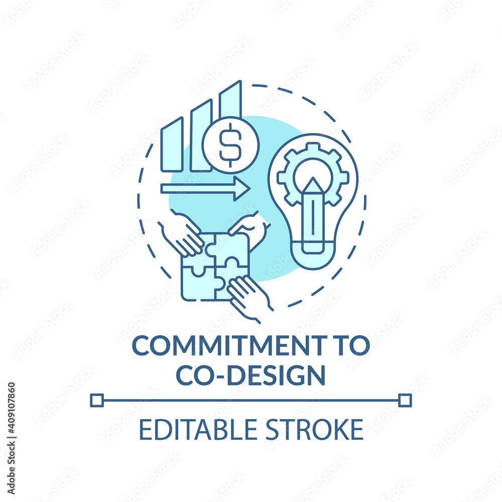 Poster commitment to co-design concept icon. condition for co-design idea thin line illustration. sharing d