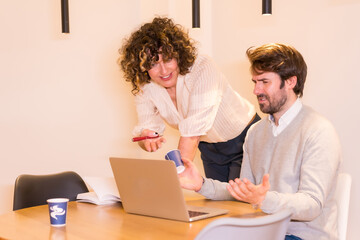 Lifestyle in the office, the worker does not understand the instructions of the boss in the work...