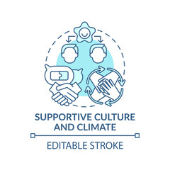 Supportive culture and climate concept icon. Co-design idea thin line illustration. Sharing learning, failure, success. Improving teamwork. Vector isolated outline RGB color drawing. Editable stroke