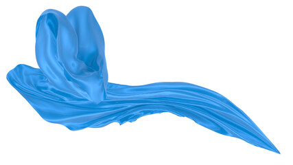 Beautiful flowing fabric of blue wavy silk or satin. 3d rendering image.