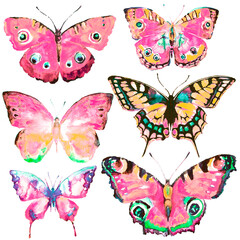 Obraz na płótnie Canvas beautiful pink butterflies,watercolor,isolated on a white