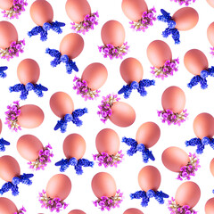 Decorative eggs with flower hats. Seamless pattern