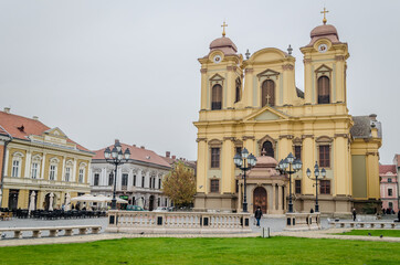 Fototapeta na wymiar Timisoara, Romania - October 29, 2016: Roman Catholic church in the city center 