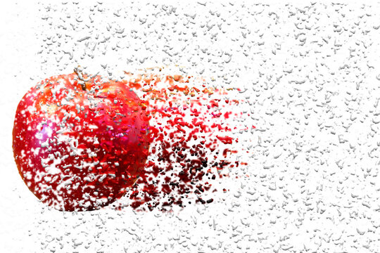 Red Wet Apple On White Background With Liquify Effect