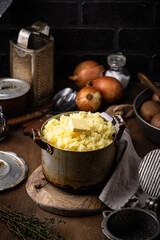 Mashed potato in old vintage pot
