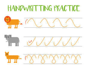 Handwriting practice sheet. Educational children game, printable worksheet for kids. Preschool activity, worksheet for printing, learning to write. Practicing fine motor skills. Trace the lines.	