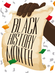 Hand Holding a Scroll in a Party Celebrating Black History Month, Vector Illustration
