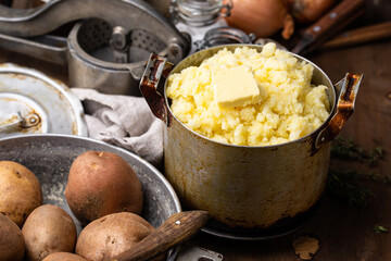 Mashed potato in old vintage pot