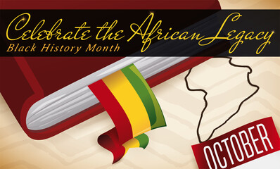 Book with Ribbon over Scroll with Reminder Promoting Black History Month, Vector Illustration
