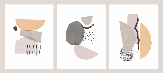 Fototapeta na wymiar Abstract shapes Nordic paint print set. Scandinavian style poster background collection. Minimalist contemporary design vector illustration for wall decoration, home gallery, postcard, brochure cover