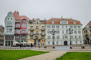 Naklejka premium Timisoara, Romania - October 29, 2016: Panorama of Unification Square in Timisoara 
