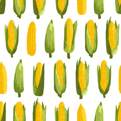 Vector summer pattern with sweet corns. Seamless texture design.