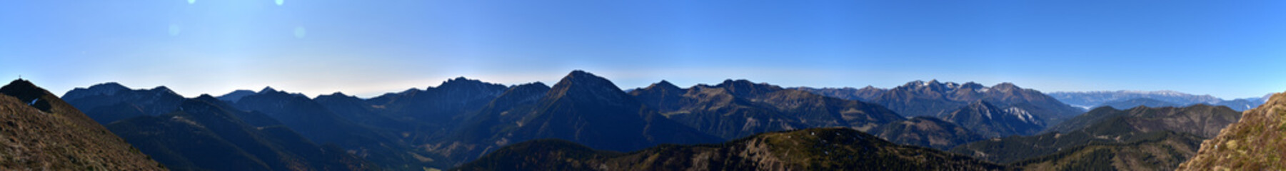 Panorama vom Himmelkogel über die Niederen Tauern bei Triebental / Hohentauern, Steiermark, Österreich