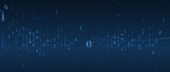 Bytes of binary code run through network. Abstract futuristic technology syberspace