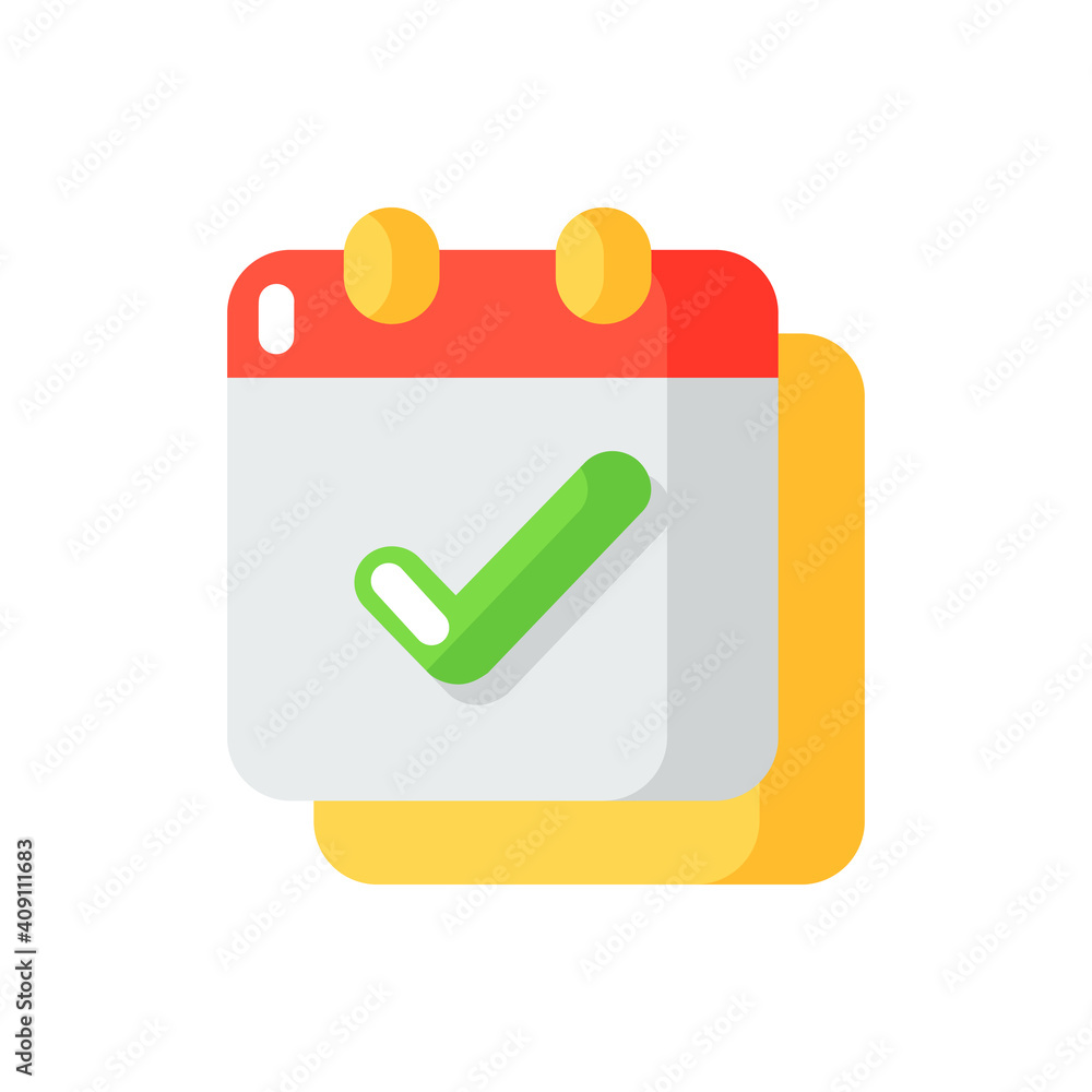 Poster calendar app vector flat color icon. schedules and time management. complete task. planned events re