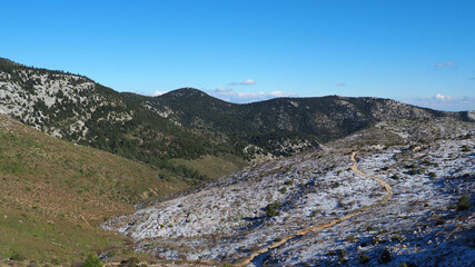 Scenic view from snowed Parnitha mountain, Attica, Greece