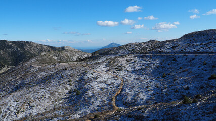 Scenic view from snowed Parnitha mountain, Attica, Greece