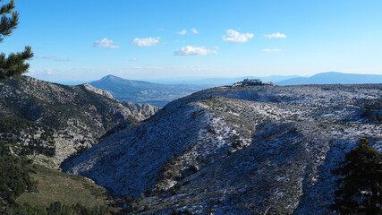 Scenic view from snowed Parnitha mountain, Attica, Greece