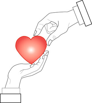 Man's hand giving away his passion of love in the form of heart on Valentine's day