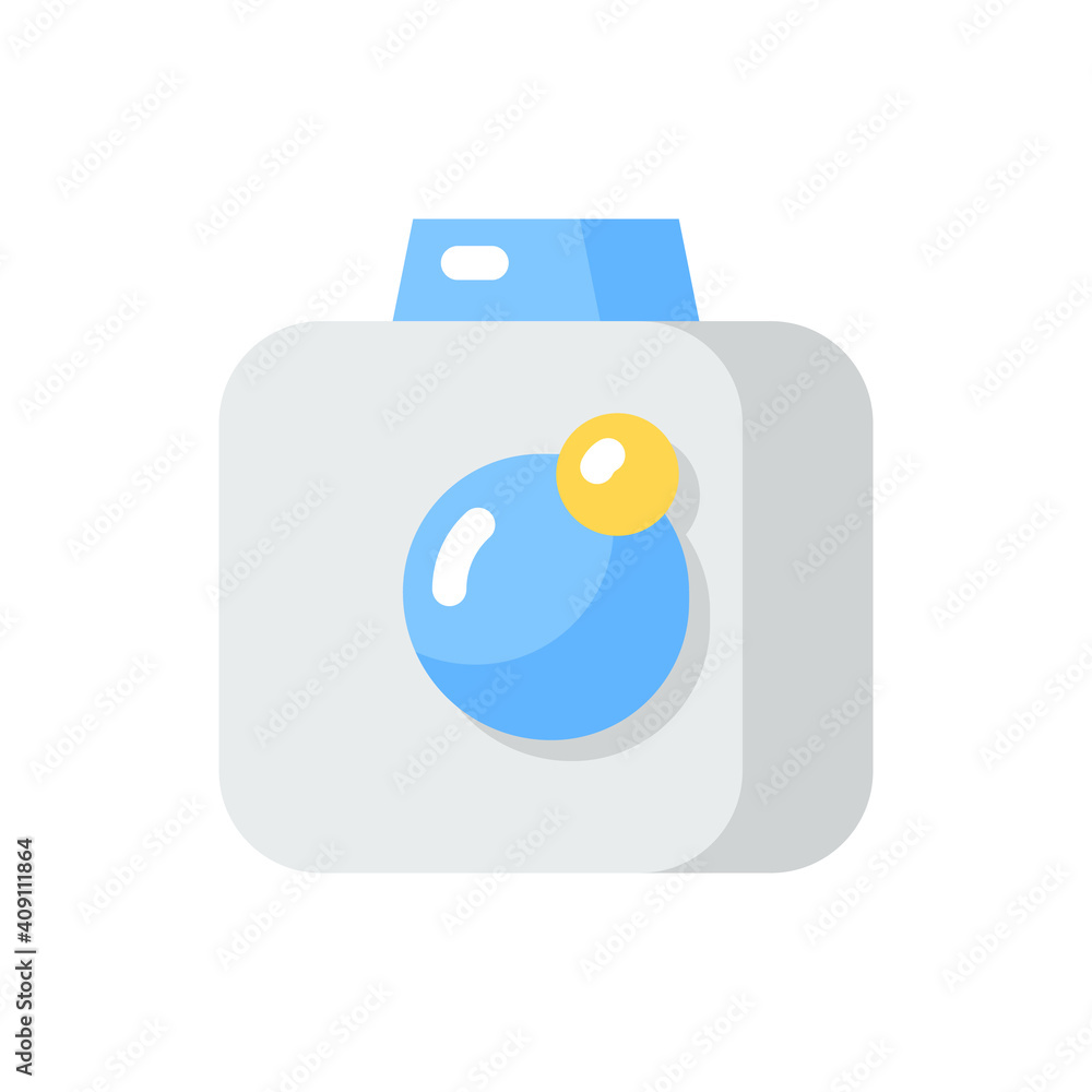 Poster camera app vector flat color icon. taking photos. video recording features. selfie camera. capturing