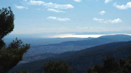 Breathtaking scenic view to Athens - Attica from top of Parnitha mountain, Greece